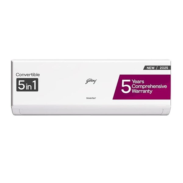 godrej 1 ton 3 star, 5 years comprehensive warranty, ai powered, 5 in 1 convertible cooling, inverter split ac (copper, 2025 model, heavy duty cooling at 52 °c, ac1t ei 12pinv3r32 wyq 3s, white)