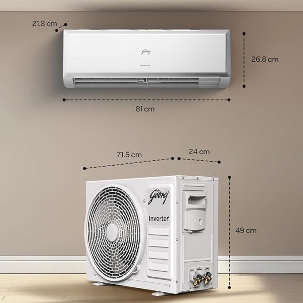 godrej 1 ton 3 star, 5 years comprehensive warranty, ai powered, 5 in 1 convertible cooling, inverter split ac (copper, 2025 model, heavy duty cooling at 52 °c, ac1t ei 12pinv3r32 wyq 3s, white)