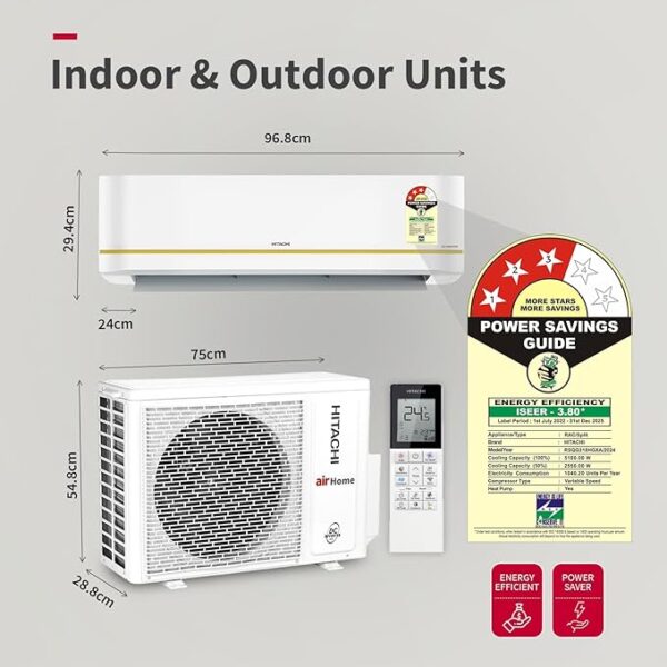 hitachi 1.5 ton 3 star, hot & cold inverter split ac with expandable technology (100% copper, dust filter, 3100hp rsqg318hgxa, white)