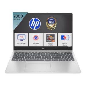 hp 15, amd ryzen 3 7320u (8gb lpddr5, 512gb ssd) fhd, anti glare, micro edge, 15.6"/39.6cm, win 11, office 21, silver, 1.59kg, fc0154au, amd radeon graphics, 1080p fhd camera laptop