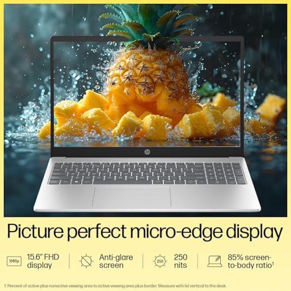 hp 15, amd ryzen 3 7320u (8gb lpddr5, 512gb ssd) fhd, anti glare, micro edge, 15.6"/39.6cm, win 11, office 21, silver, 1.59kg, fc0154au, amd radeon graphics, 1080p fhd camera laptop
