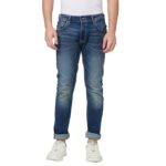 spykar mid rise regular fit narrow length indigo jeans for men