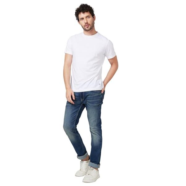 spykar mid rise regular fit narrow length indigo jeans for men