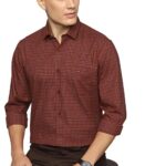louis philippe men's premium cotton easy to care slim fit checks casual shirt with natural stretch