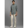 louis philippe men's premium cotton easy to care slim fit checks casual shirt with natural stretch
