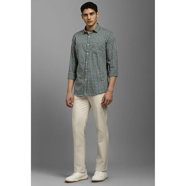 louis philippe men's premium cotton easy to care slim fit checks casual shirt with natural stretch