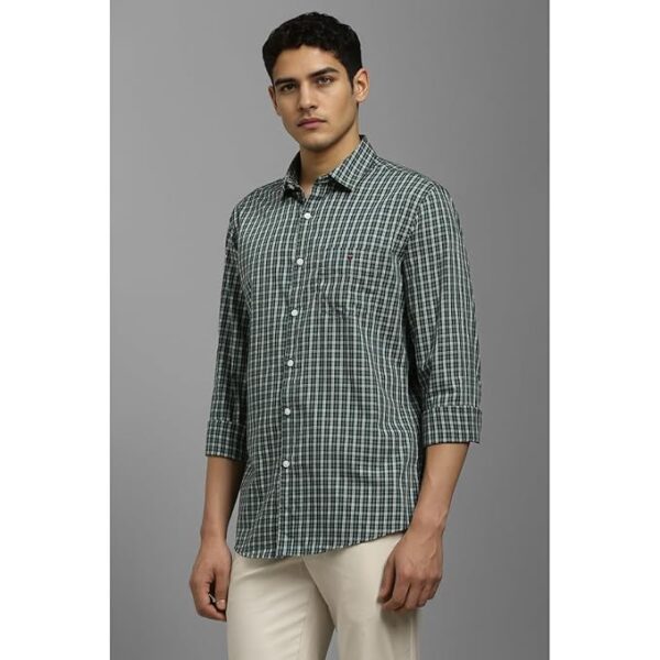 louis philippe men's premium cotton easy to care slim fit checks casual shirt with natural stretch