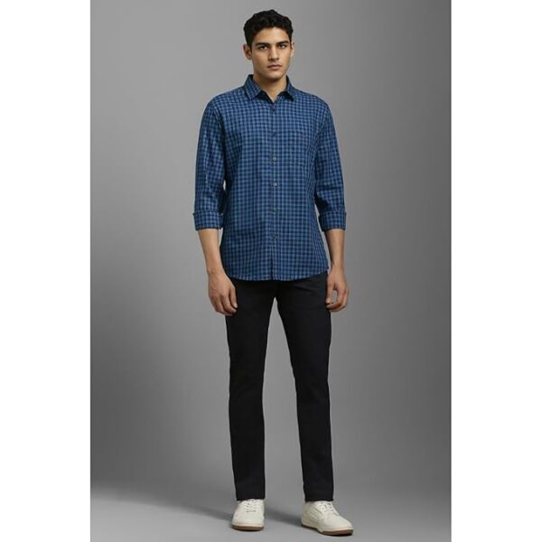 louis philippe men's premium cotton easy to care slim fit checks casual shirt with natural stretch