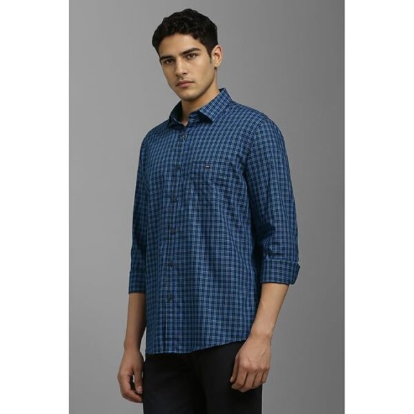 louis philippe men's premium cotton easy to care slim fit checks casual shirt with natural stretch