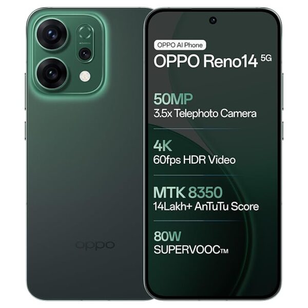 oppo reno14 5g (forest green, 8gb ram, 256gb storage) with no cost emi/additional exchange offers