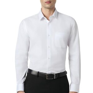 peter england men's premium solid herringbone regular fit full sleeve formal shirt | wonder fabric | cotton rich