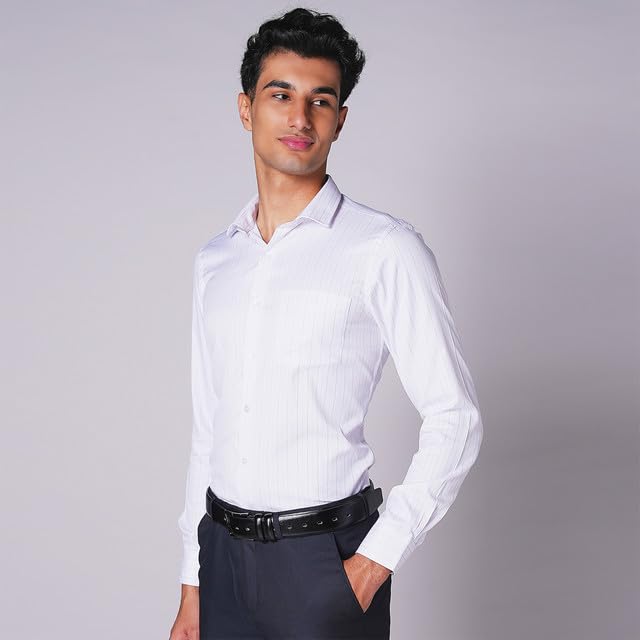 siyaram's inspiro cotton blend slim fit striped formal shirt for men (white) siyaram's inspiro cotton blend slim fit striped formal shirt for men (white)