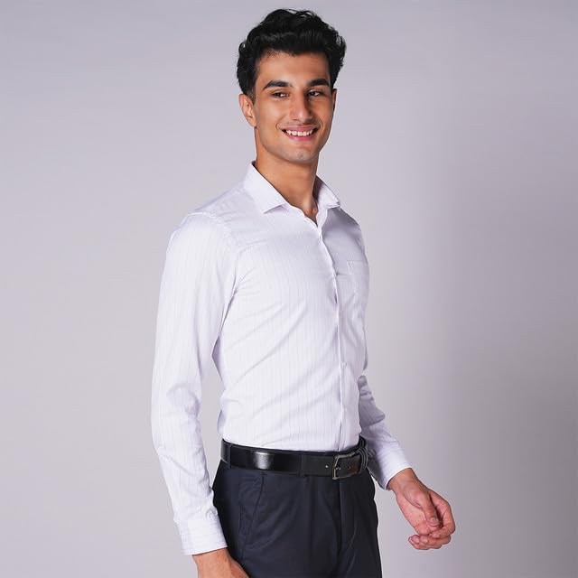siyaram's inspiro cotton blend slim fit striped formal shirt for men (white) siyaram's inspiro cotton blend slim fit striped formal shirt for men (white)