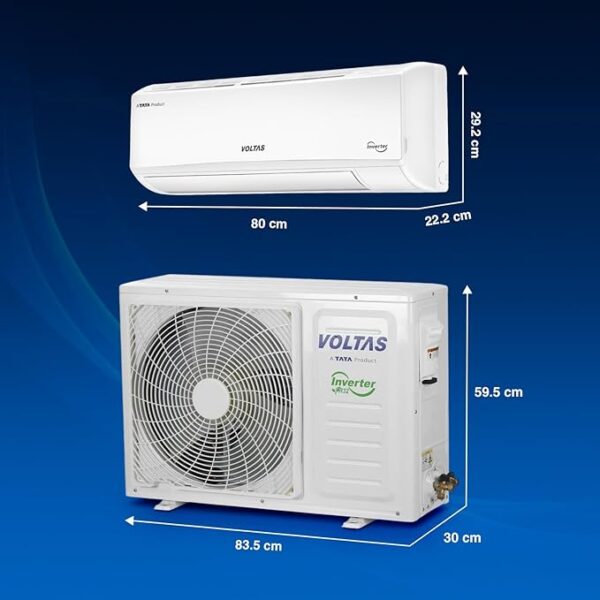 voltas 1.5 ton 3 star, inverter split ac (copper, 4 in 1 adjustable mode, anti dust filter,183v vectra caw, white)