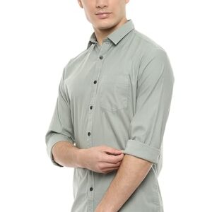 van heusen men's cotton slim fit solid casual shirt